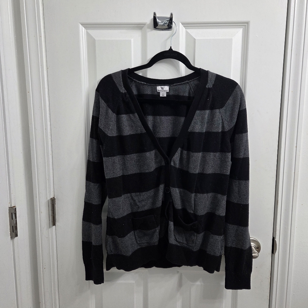 Worthington Black and Gray Striped Sweater